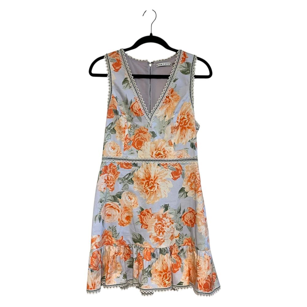 Alice + Olivia Kirean V-Neck Sleeveless Floral Mini Dress Posy Garden Size 6 - Picture 2 of 9